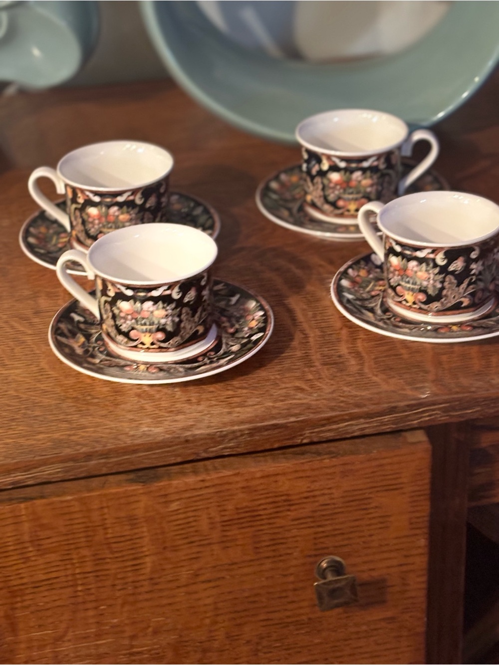 Rare Vintage Villeroy and Boch Intersia Flat Cup abd Saucer Set of 4